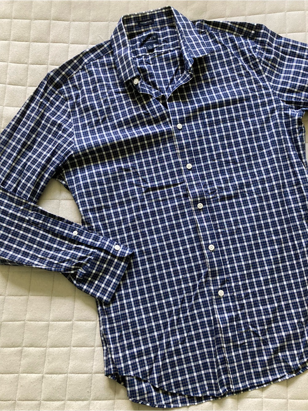 J. Crew Men's Navy and White Plaid Button-Down Shirt